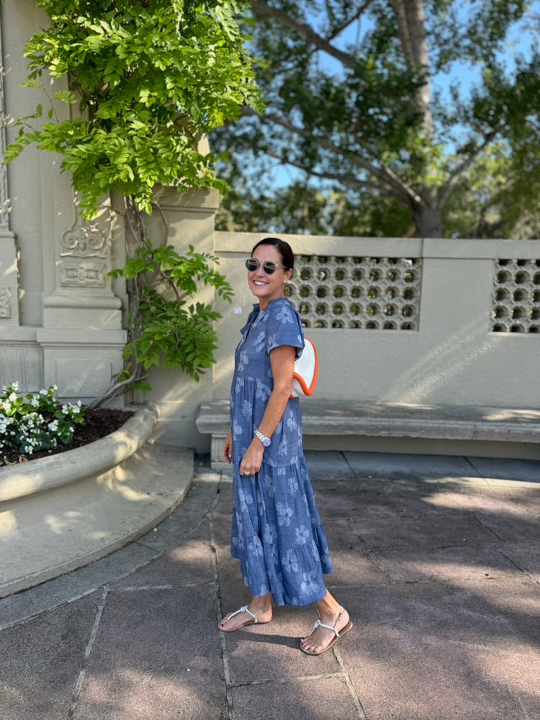 Shannon Midi Dress (color: Indigo Floral)