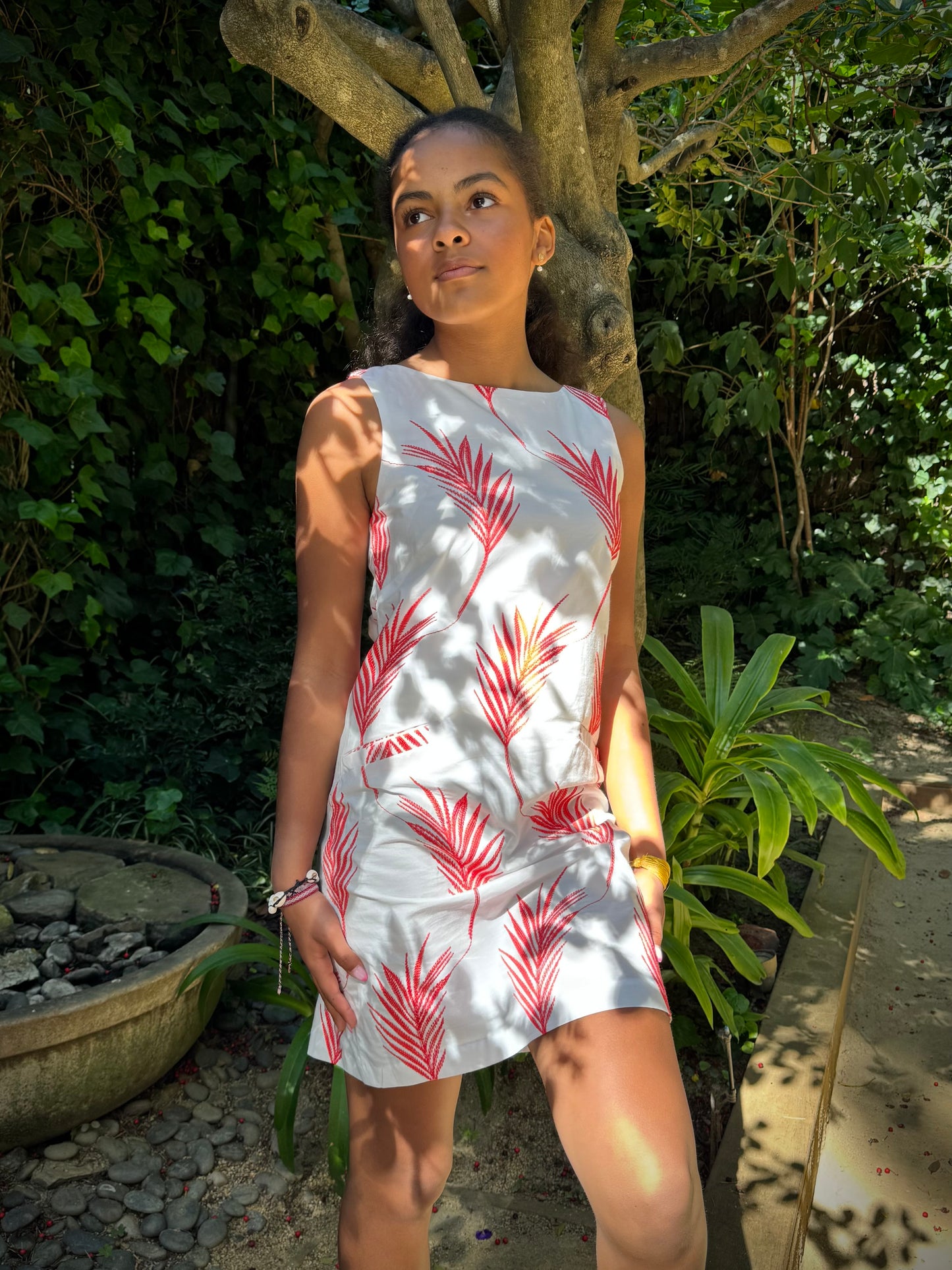 Carrie Dress (color: Coral Leaves)