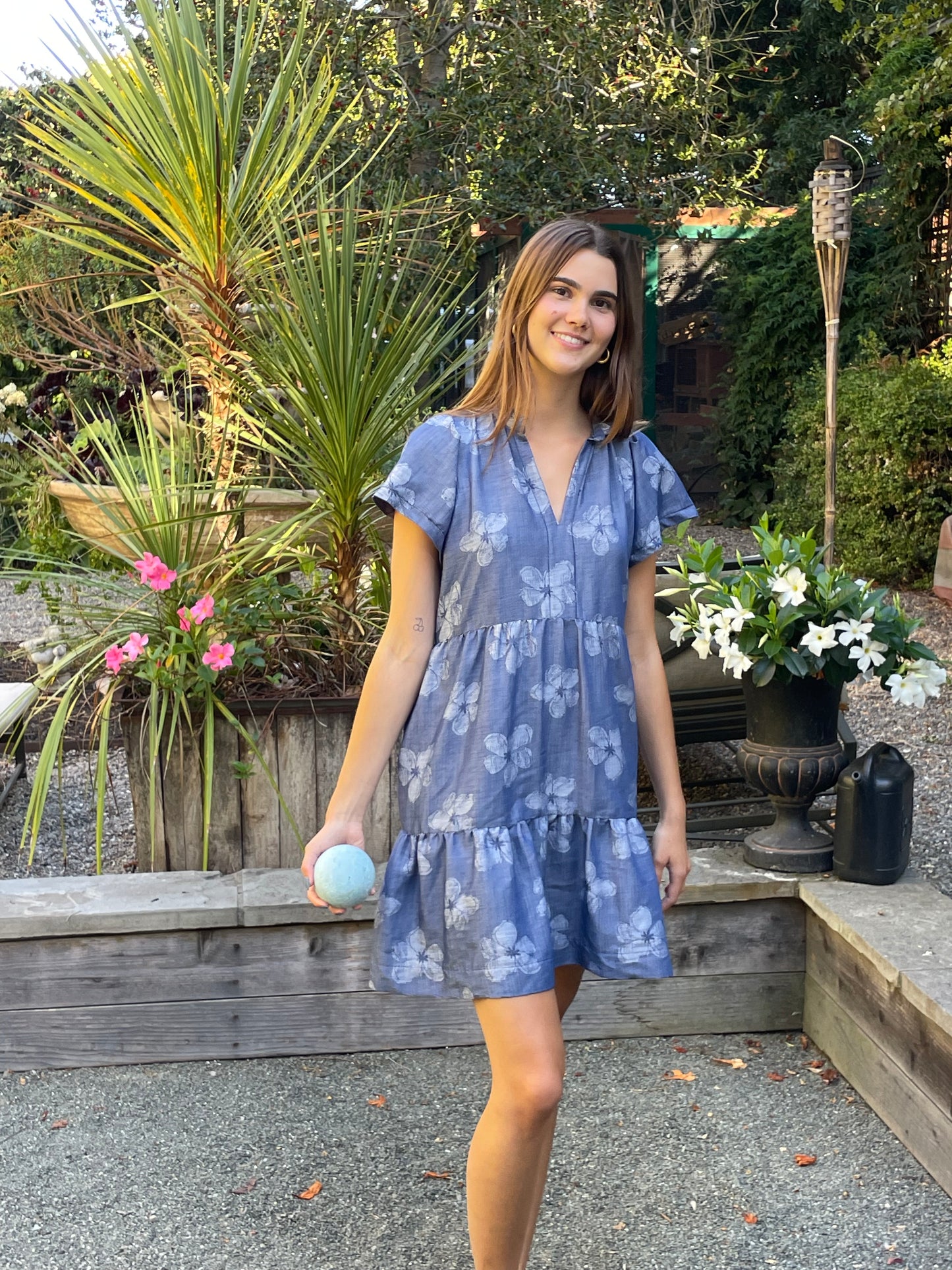 Shannon Dress (color: Indigo Floral)