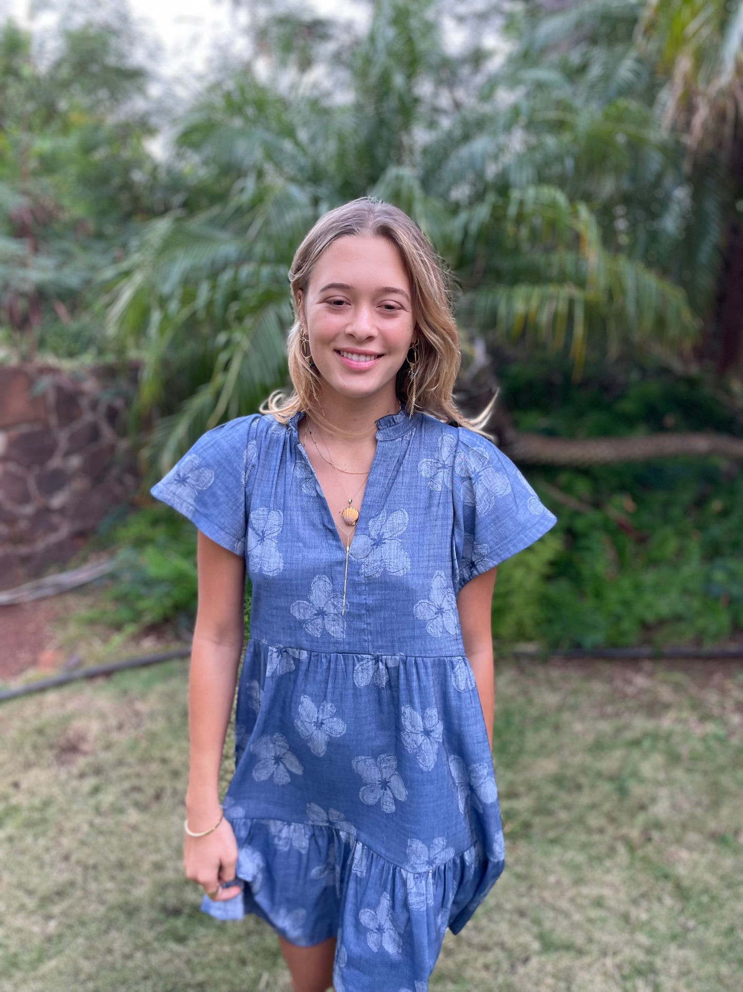 Shannon Dress (color: Indigo Floral)
