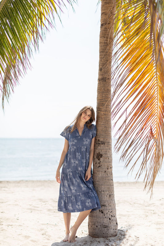 Shannon Midi Dress (color: Indigo Floral)