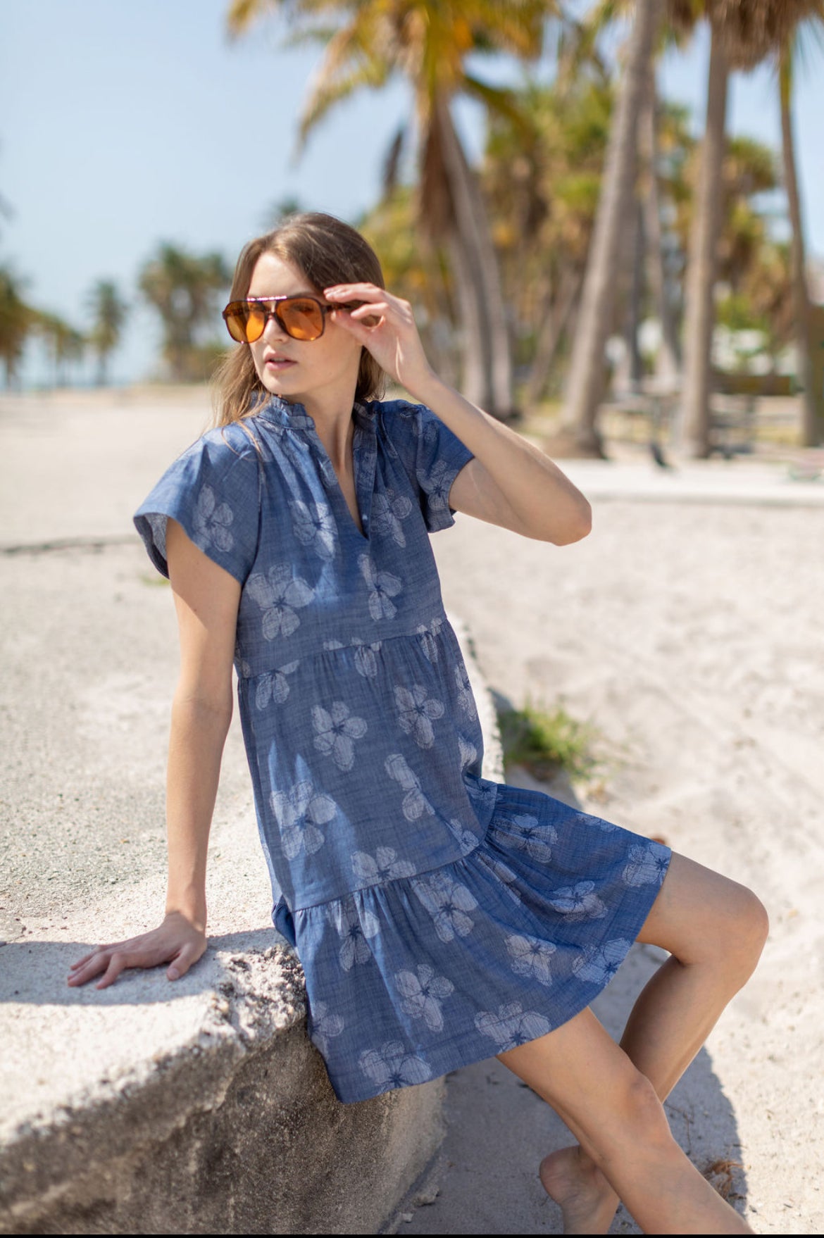 Shannon Dress (color: Indigo Floral)