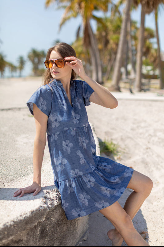 Shannon Dress (color: Indigo Floral)