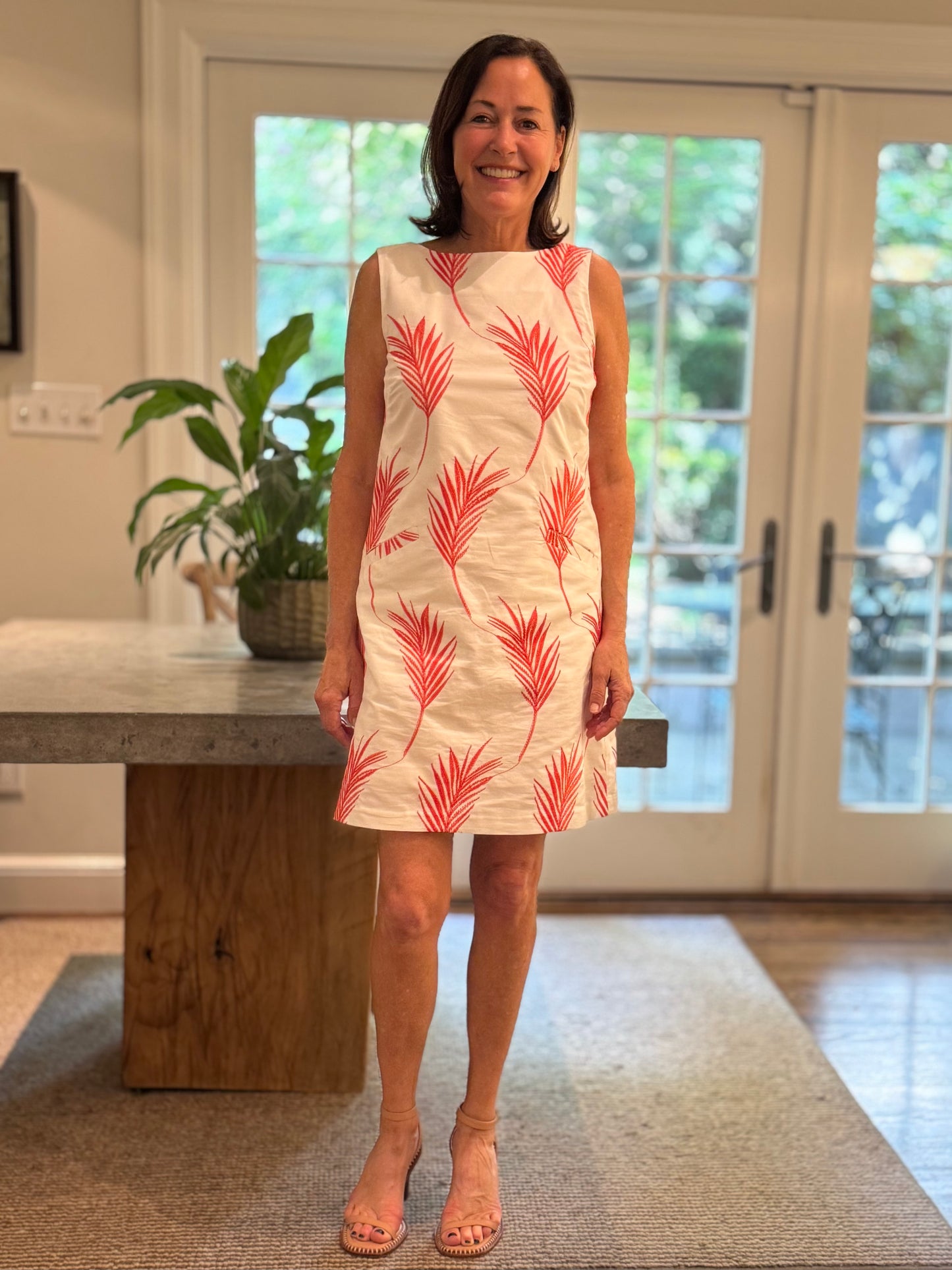 Carrie Dress (color: Coral Leaves) READY TO SHIP April 25