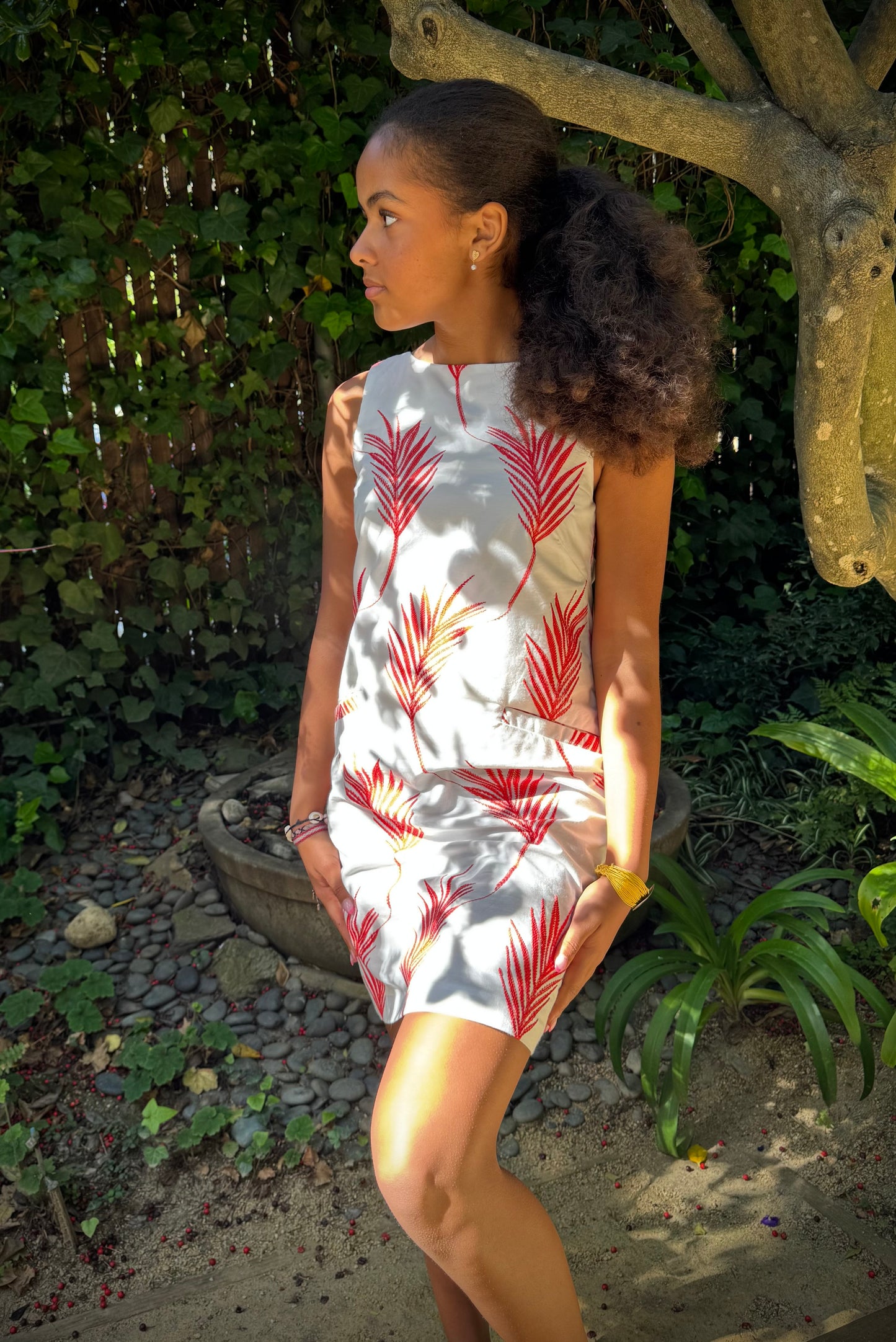 Carrie Dress (color: Coral Leaves)