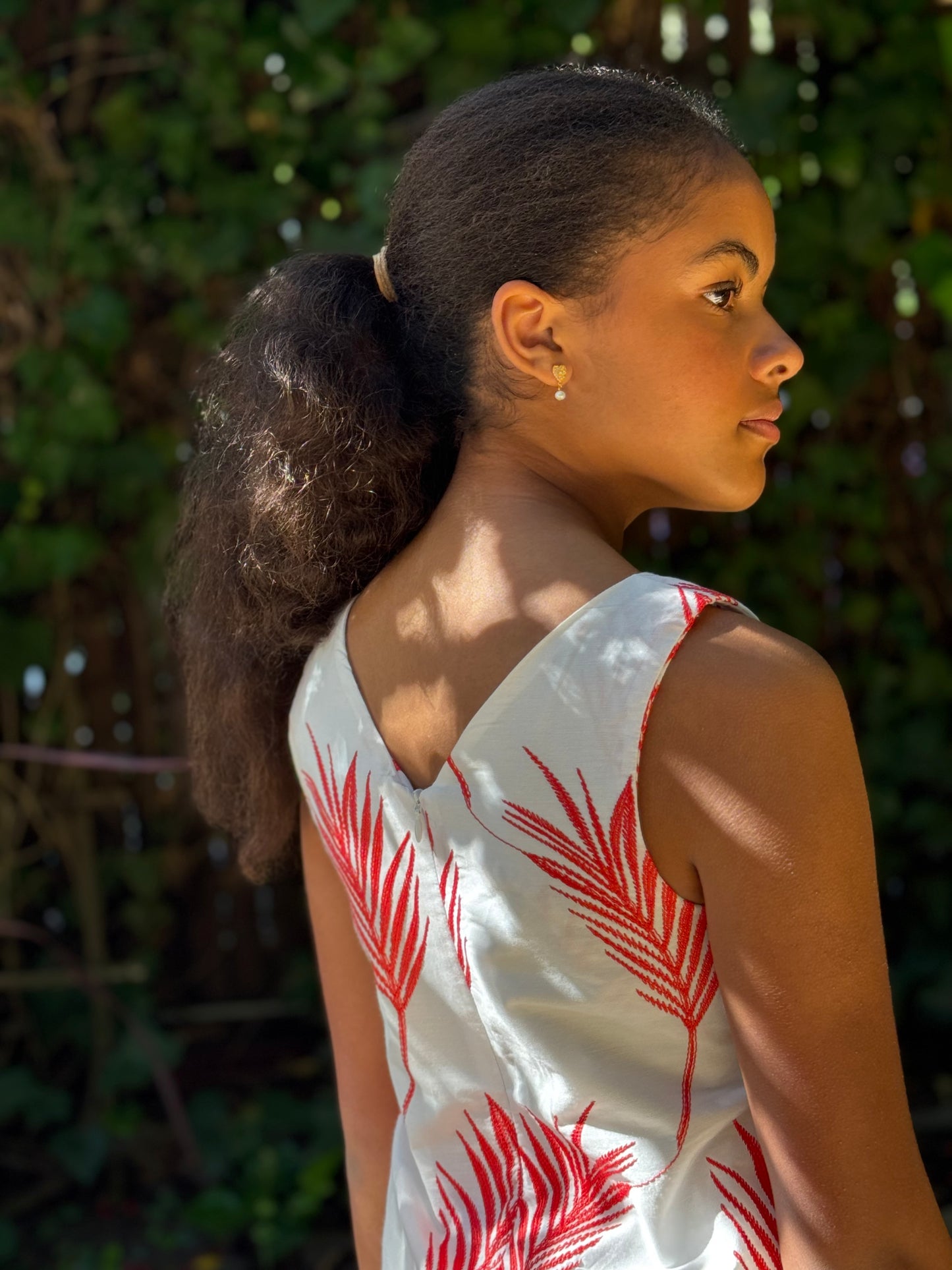 Carrie Dress (color: Coral Leaves)