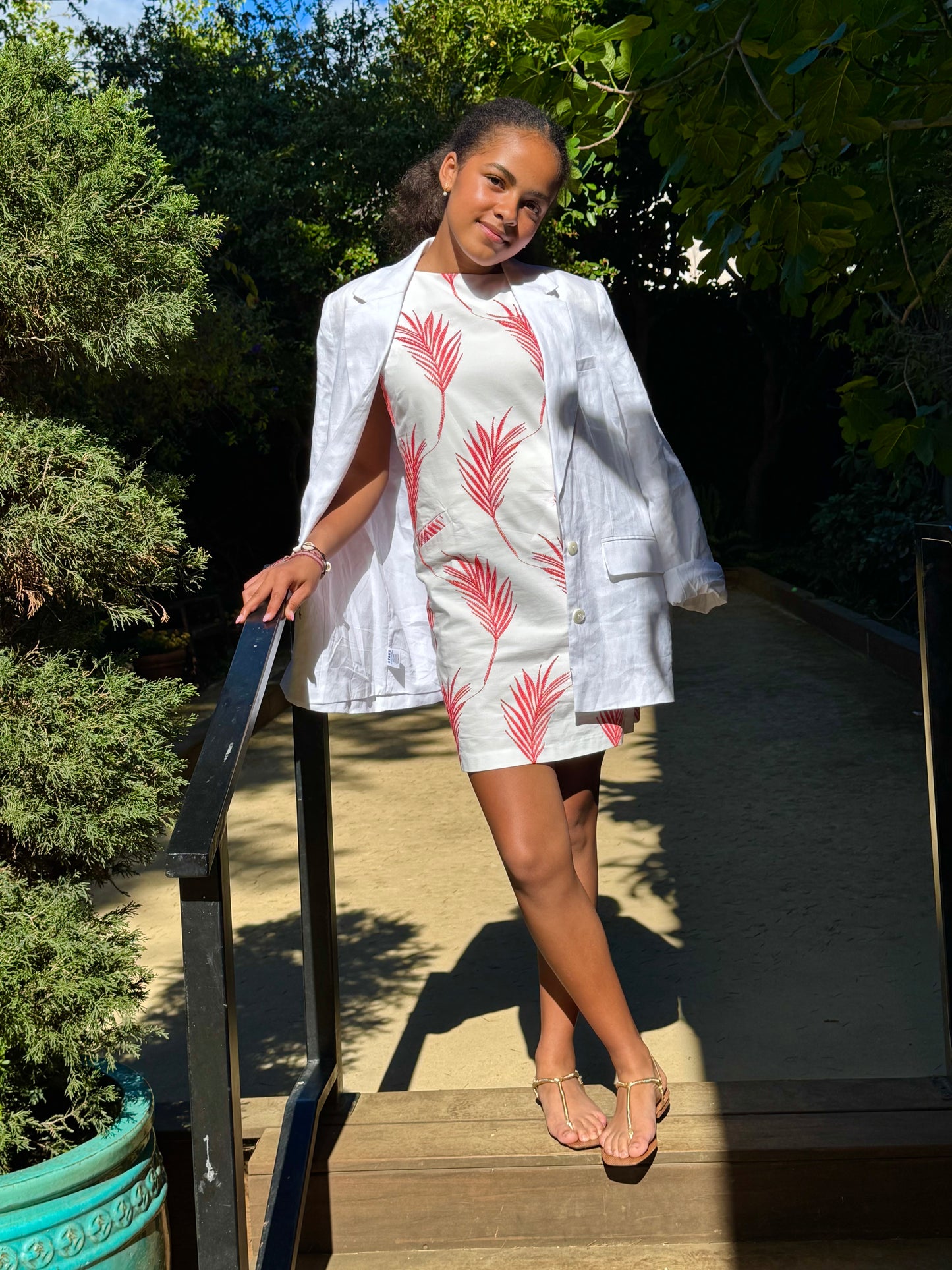 Carrie Dress (color: Coral Leaves)