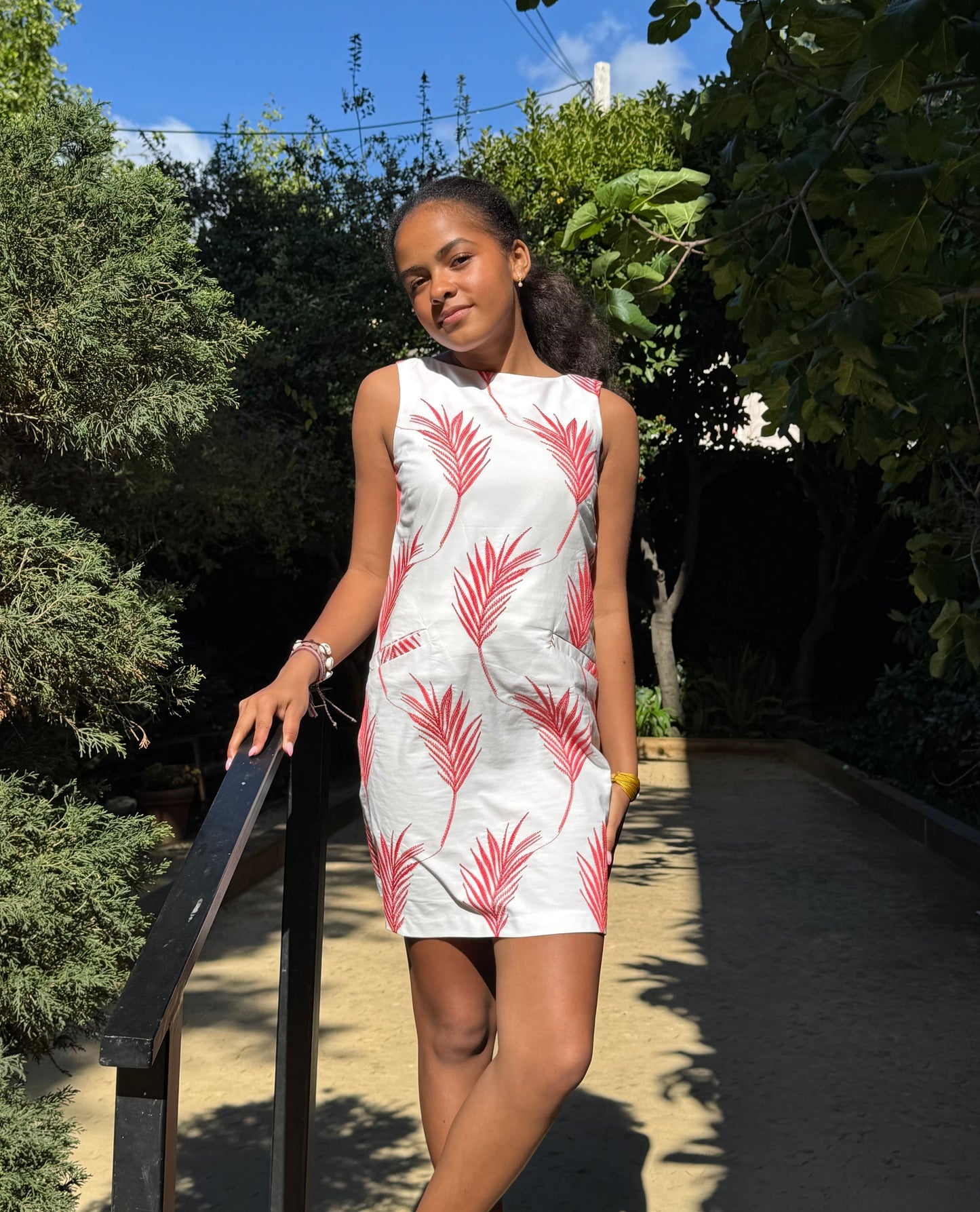 Carrie Dress (color: Coral Leaves)
