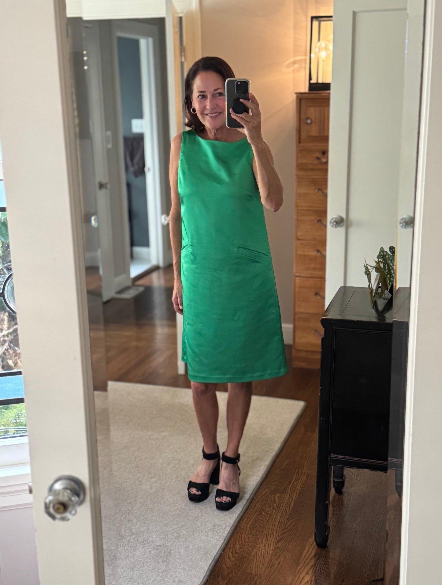 Carrie Dress in Satin (green and champagne)