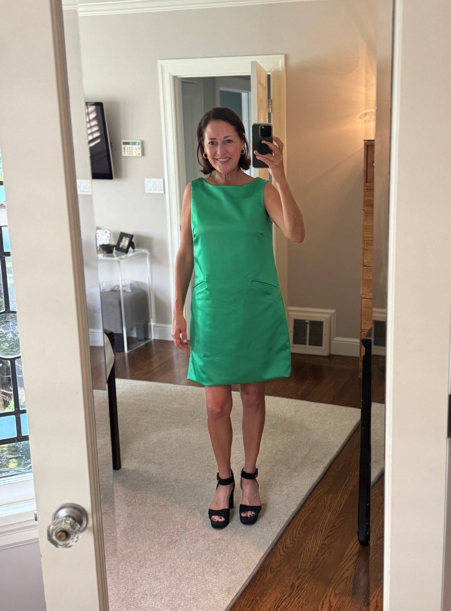 Carrie Dress in Satin (green and champagne)