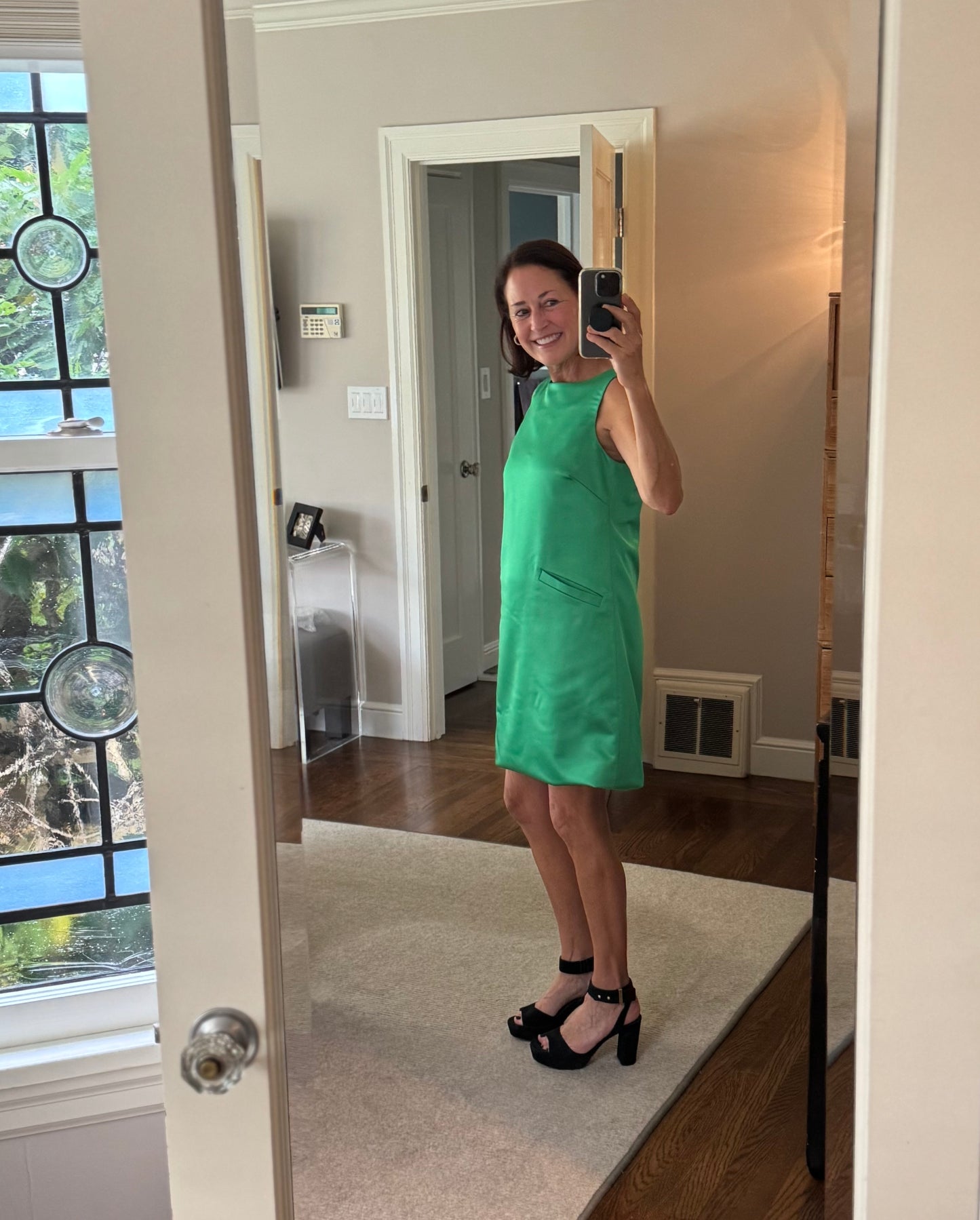 Carrie Dress in Satin (green and champagne)