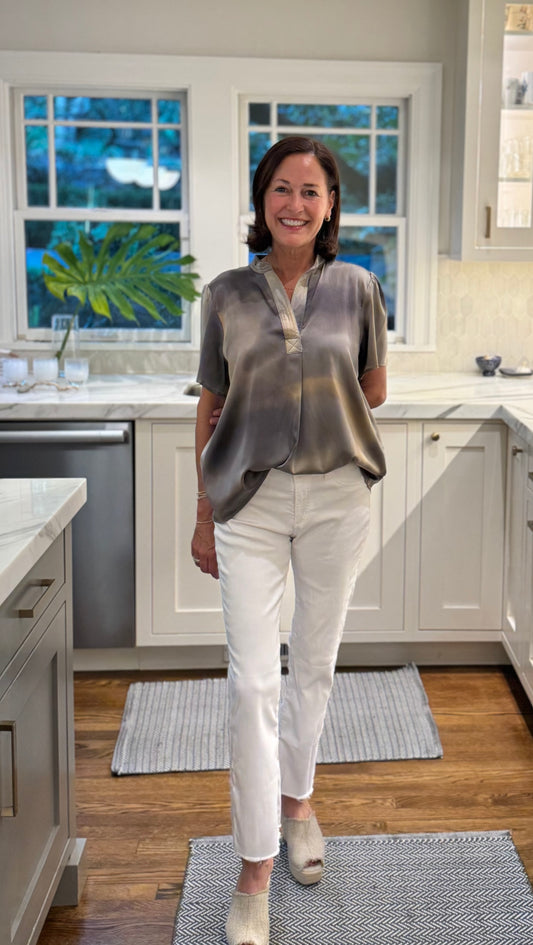 Beth Silk Blouse (color: metallic cloud)