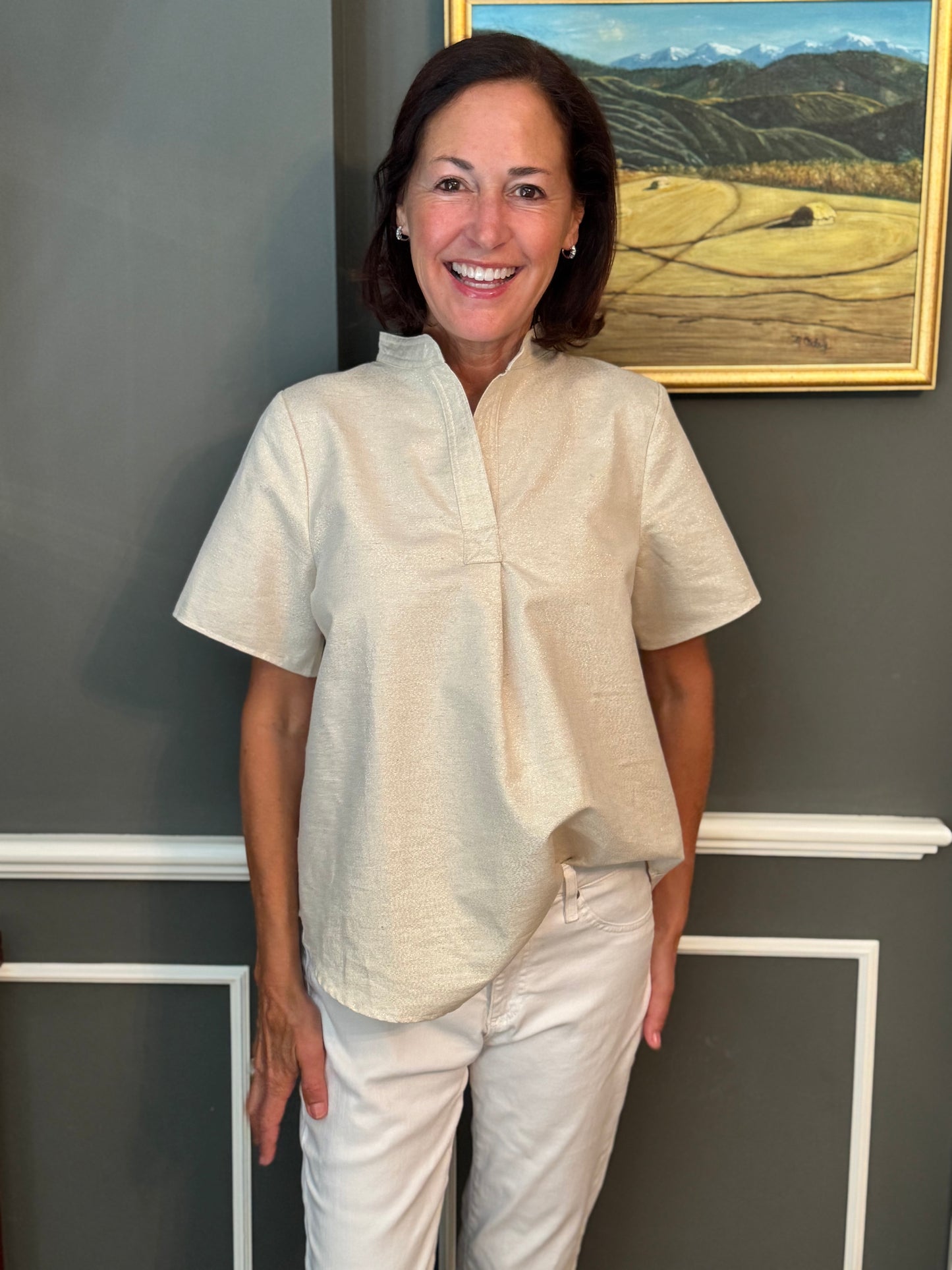 Felicia Blouse in Ivory/Gold